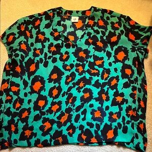 CAbi Green and Orange Animal Print oversized  Top sz medium